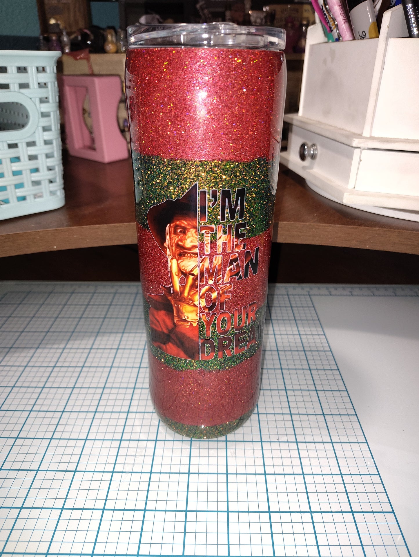 30 oz Freddy-Inspired Glitter Resin Tumbler – "The Man of Your Dreams"