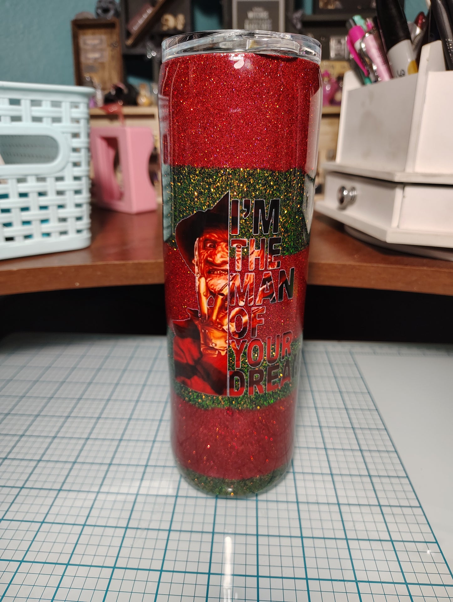 30 oz Freddy-Inspired Glitter Resin Tumbler – "The Man of Your Dreams"