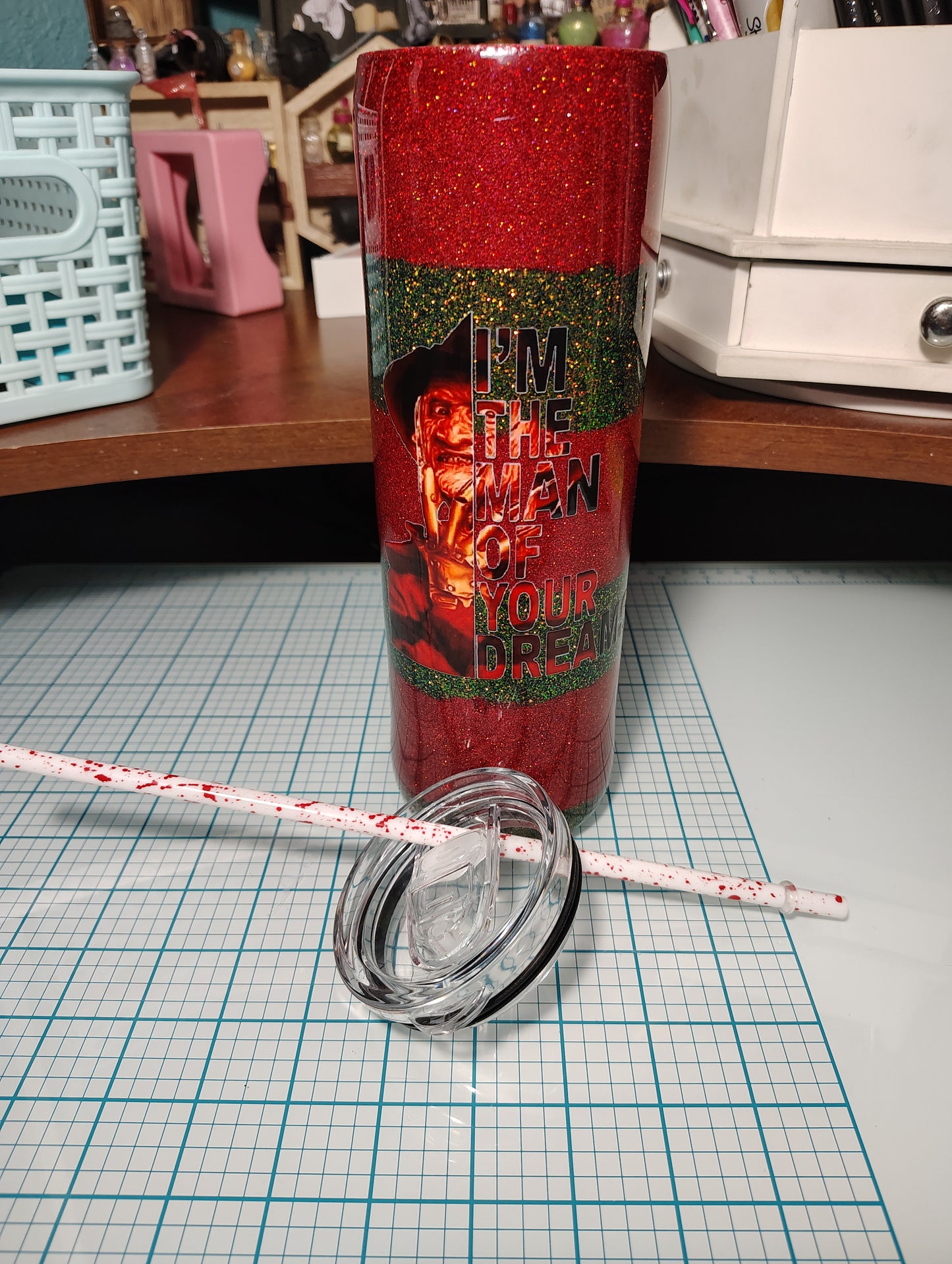 30 oz Freddy-Inspired Glitter Resin Tumbler – "The Man of Your Dreams"