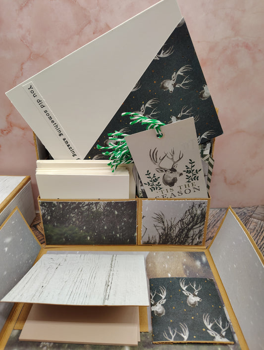 🦌 Rustic Winter Papercraft Stationery Box 🦌